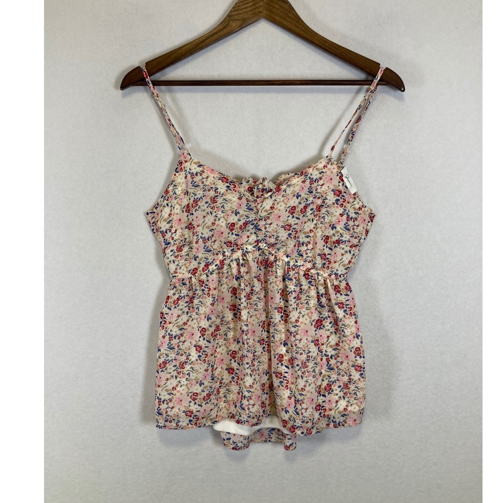 Cottagecore Japna Womens Small Cream Floral Tie Back Cutout Camisole Top